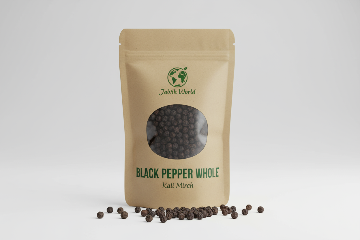 Black Pepper Whole / Kali Mirch 12mm product of jaivik world packae