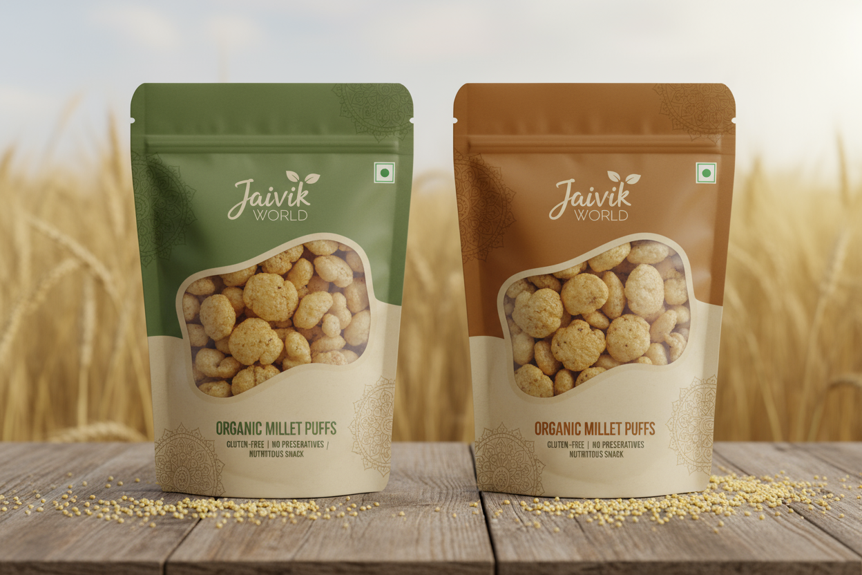 Jowar Puff, Bajra Puff product of jaivik world pacakge 
