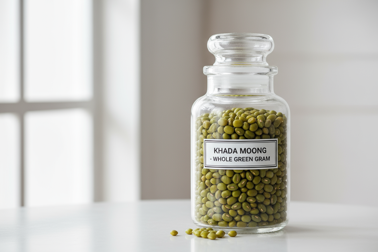 khada moong in jar with container